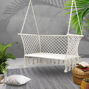 Hammock Chair Patio 2 Person Swing Hammocks Double Portable Cream