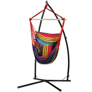Gardeon Outdoor Hammock Chair with Steel Stand Hanging Hammock Pillow Rainbow