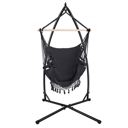 Gardeon Outdoor Hammock Chair with Steel Stand Tassel Hanging Rope Hammock Grey