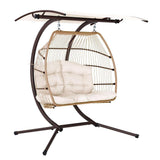 Hanging Swing Chair Egg Hammock Stand Rattan Wicker Latte