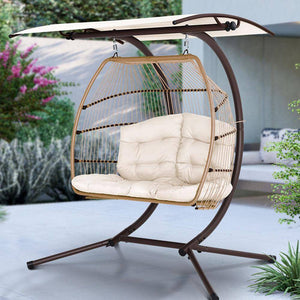 Hanging Swing Chair Egg Hammock Stand Rattan Wicker Latte