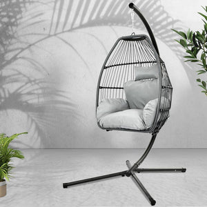 Hammock Hanging Swing Chair Gardeon Outdoor Furniture Egg  Stand Pod Wicker Grey
