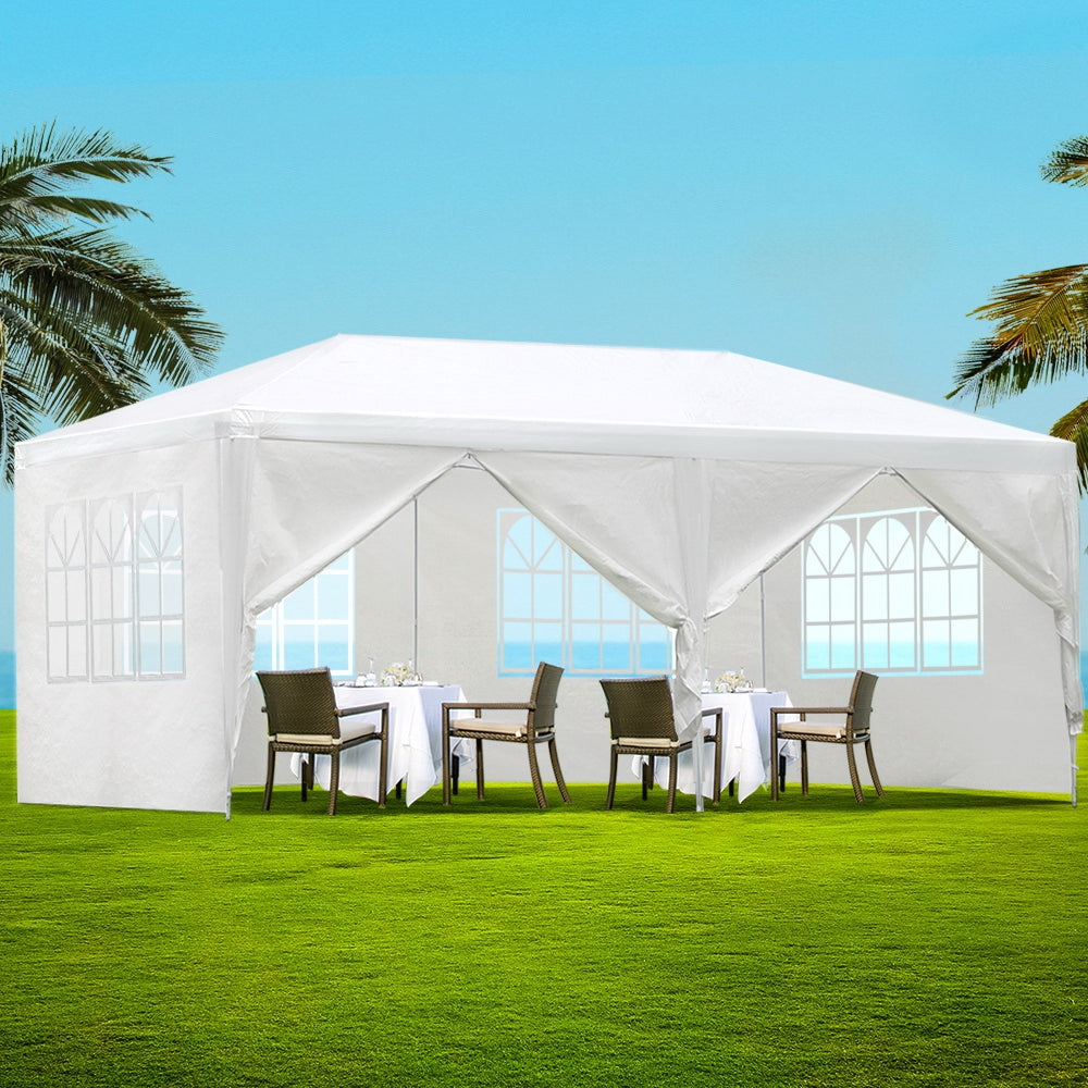 Marquee Wedding Gazebos Party Tent Camping White 3x6 m

Whether you're hosting an outdoor wedding, staging an all-weather marquee event, going on a field trip, organising a sports day, or preparing for a market weekend, one thing that can always throw a wrench in your plans is the weather. Luckily, with the INSTAHUT Gazebo, you can confidently face any unpredictable weather that may come your way.