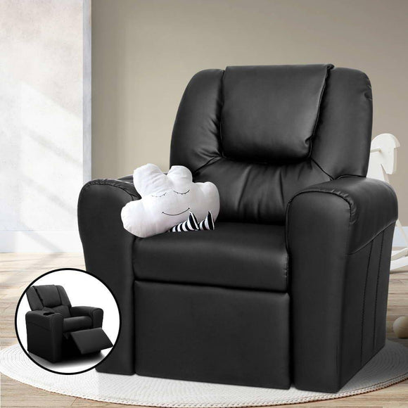 Luxury Kids Recliner Sofa Children  PU Couch Armchair Black