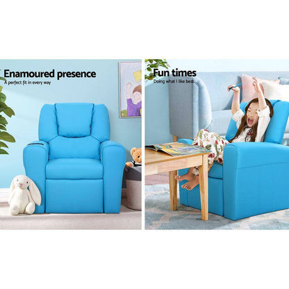 Luxury Kids Recliner Sofa  Chair PU Couch Armchair Blue