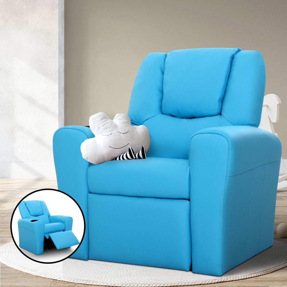 Luxury Kids Recliner Sofa  Chair PU Couch Armchair Blue