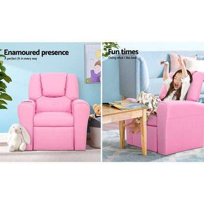 Luxury Kids Recliner Sofa Children Lounge Chair Couch PU Armchair PINK