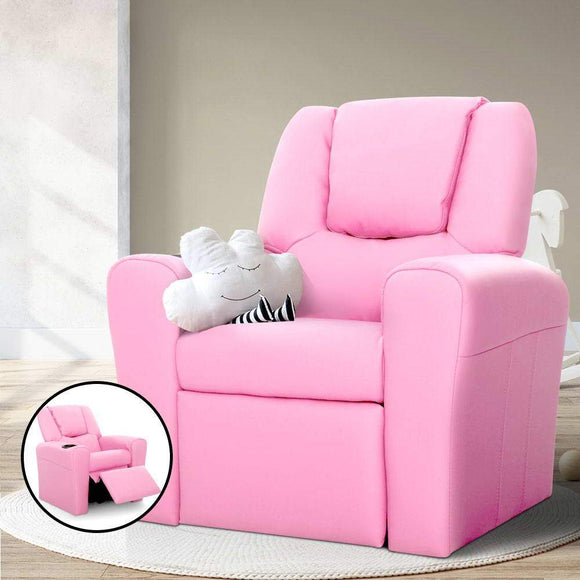 Luxury Kids Recliner Sofa Children Lounge Chair Couch PU Armchair PINK