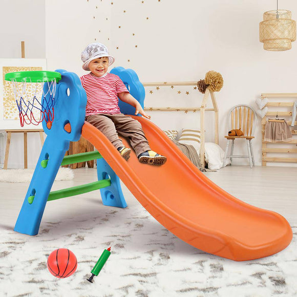 Kids Slide with Basketball Hoop Outdoor Indoor Playground Toddler Play
