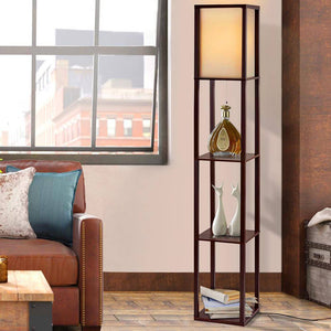 Floor Lamp Vintage Reading Light Stand Wood Shelf Storage Organizer Home..