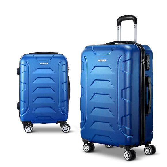 Wanderlite 2pc Luggage Travel Sets Suitcase Trolley TSA Lock Bonus w/Scale Blue