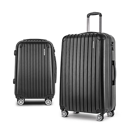 Wanderlite 20in 28in Luggage 2Set with Zipper Lock Carry On Hard Shell Travel Suitcase Luggage Case Black