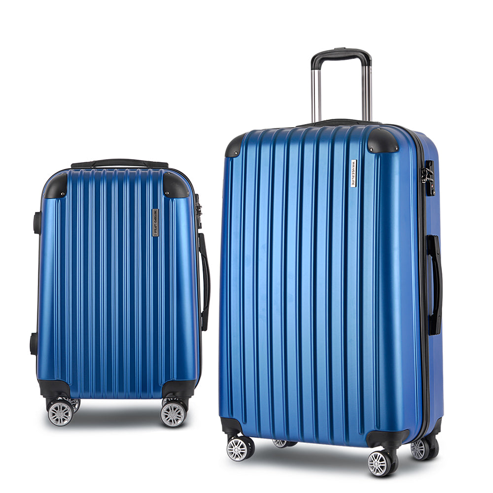 Wanderlite 2 Set Luggage 20-28 Inch with Zipper Lock Carry On Hard Shell Travel Suitcase Luggage Case Blue