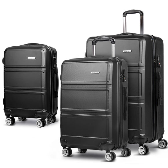 Wanderlite 3pc Luggage Trolley Set Suitcase Travel TSA Hard Case w/Scale Black