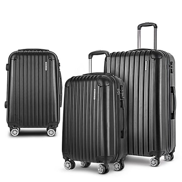 Wanderlite 3pcs Luggage Set Travel Suitcase w/Scale Storage Organiser TSA Black