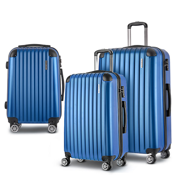 Wanderlite 3pcs Luggage Set Travel Suitcase w/Scale Storage Organiser TSA Blue