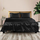 DreamZ Silky Satin Sheets Fitted Flat Bed Sheet Pillowcases Summer King Black