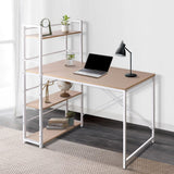 Artiss Metal Desk with Shelves - White with Oak Top