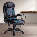 Office Chair 8 Point PU Leather Reclining Massage Chair - Black