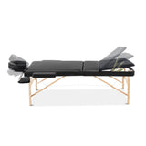 Zenses 60cm Wide Portable Wooden Massage Table 3 Fold Treatment Beauty Therapy Black