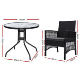 Outdoor Furniture Dining Chairs Rattan Garden Patio Cushion Black 3PCS Set