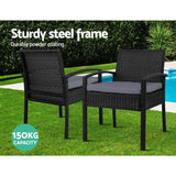 Outdoor Furniture Dining Chairs Wicker Garden Patio Cushion Black 3PCS Sofa Set