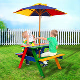 Kids Wooden Picnic Table Set with Umbrella-Keezi