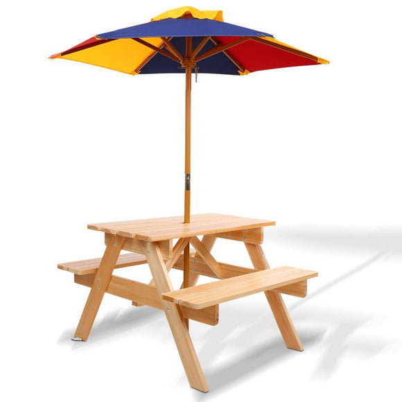 Kids Wooden Picnic Table Set with Umbrella-Keezi