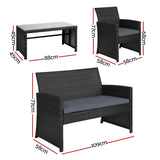 Set of 4 Outdoor Furniture Wicker Chairs & Table - Black