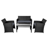 Set of 4 Outdoor Furniture Wicker Chairs & Table - Black