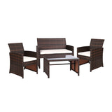 Set of 4 Outdoor Furniture Wicker Chairs & Table - Brown