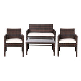 Set of 4 Outdoor Furniture Wicker Chairs & Table - Brown