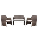 Set of 4 Outdoor Furniture  Wicker Chairs & Table - Grey
