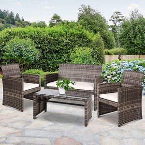 Set of 4 Outdoor Furniture  Wicker Chairs & Table - Grey