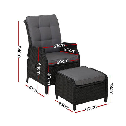 Recliner Chairs Sun lounge Outdoor Setting Patio Furniture Wicker Sofa 2pcs