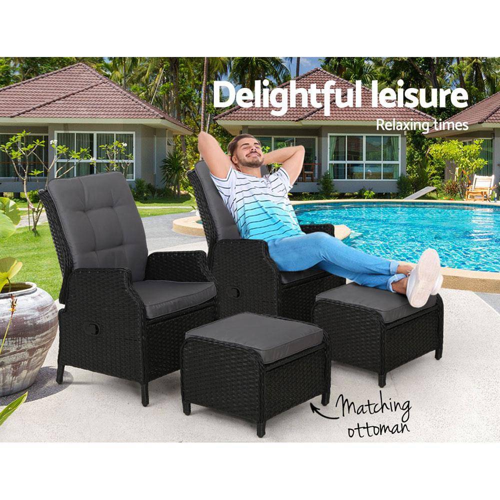 Recliner Chairs Sun lounge Outdoor Setting Patio Furniture Wicker Sofa 2pcs