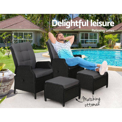 Recliner Chairs Sun lounge Outdoor Setting Patio Furniture Wicker Sofa 2pcs