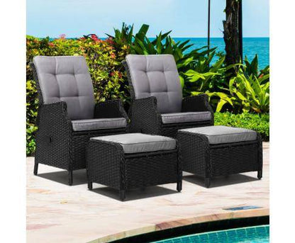 Recliner Chairs Sun lounge Outdoor Setting Patio Furniture Wicker Sofa 2pcs