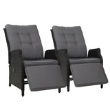 Gardeon Recliner Chairs Sun lounge Outdoor Furniture Setting Patio Wicker Sofa Black 2pcs