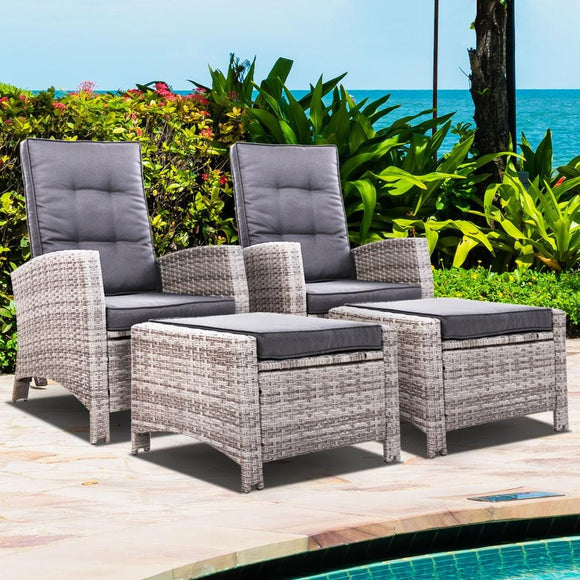 Set of 2 Sun lounge Recliner Chair Wicker Lounger Sofa Day Bed Outdoor Chairs Patio Furniture Garden Cushion
