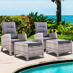 Outdoor Patio Furniture Recliner Chairs Table Setting Wicker Lounge 5pc Grey