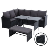 Outdoor Furniture Dining Table Set Sofa Set Wicker 8 Seater Storage Cover Black