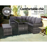 Outdoor Furniture Dining Table Setting Sofa Set Lounge Wicker 8 Seater Mixed Grey