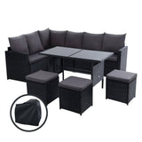 Outdoor Furniture Dining Table Set Wicker 9 Seater Storage Cover Black