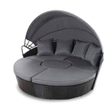Outdoor Day Bed Lounge Setting Sofa Wicker Rattan Garden Chairs Black