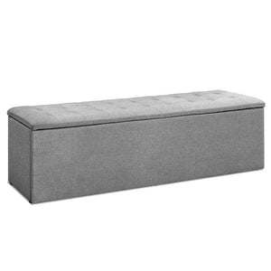 Artiss Storage Ottoman Blanket Box Grey LARGE Fabric Rest Chest Toy Foot Stool