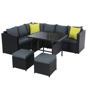 Gardeon Outdoor Furniture Patio Set Dining Sofa Table Chair Lounge Wicker Garden Black

Invite your friends and family over for a garden party or just sit back and relax with our luxurious Gardeon Outdoor Sofa Dining Set. Being a multi-seater, the dining set provides enough room for all your guests to sit or for you to have a lie-down and enjoy a book. You can arrange the seats (double seat, corner seat, and ottoman) in various ways depending on your needs.