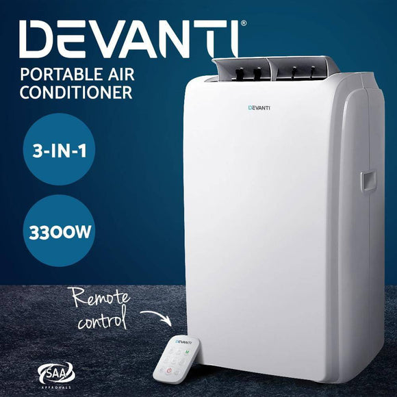 Devanti Portable Air Conditioner Cooling Mobile Fan Cooler Remote Window Kit White. 3300W