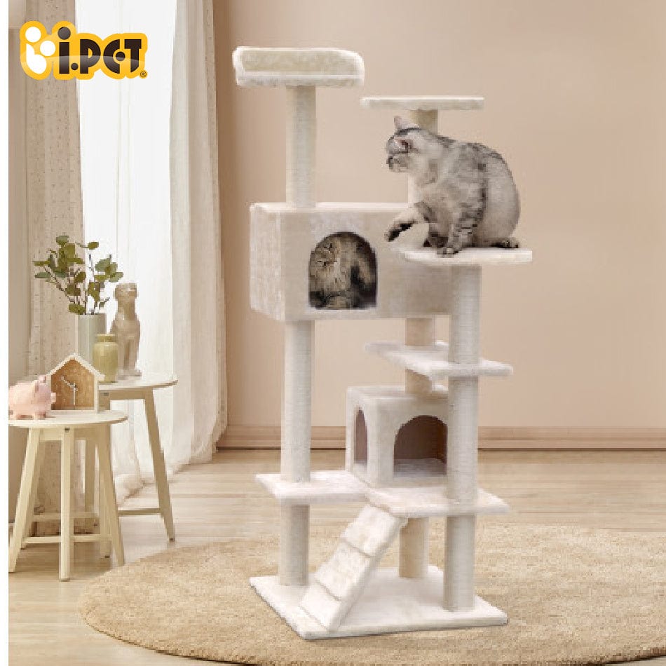 Cat Tree 134cm Trees Scratching Post Scratcher Tower Condo House Furniture Wood Beige
