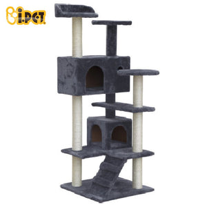 Cat Tree 134cm Trees Scratching Post Scratcher Tower Condo House Furniture Wood Grey